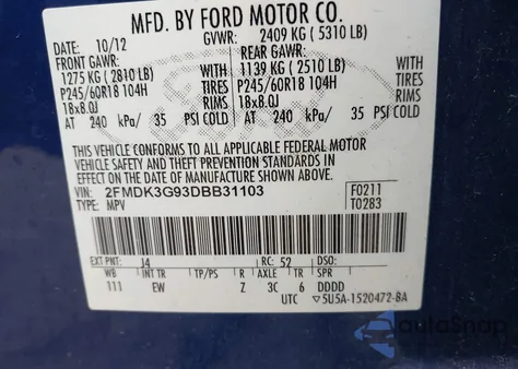 2013 Ford Edge Se z USA, uszkodzony, nr VIN 2FMDK3G93DBB31103